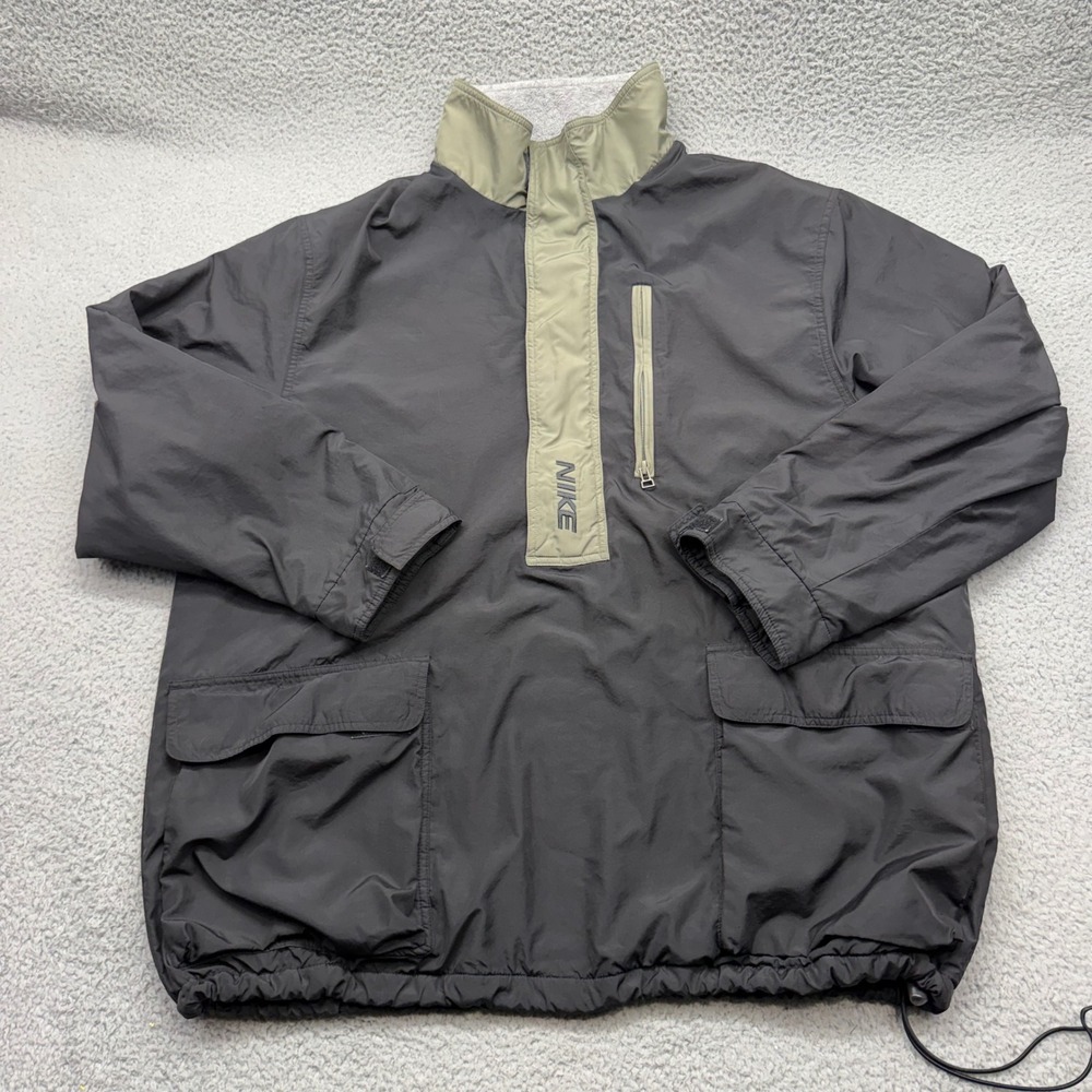 Nike Mens XL Vintage 90s Half-Zip Black/Olive Pullover Anorak Utility Jacket